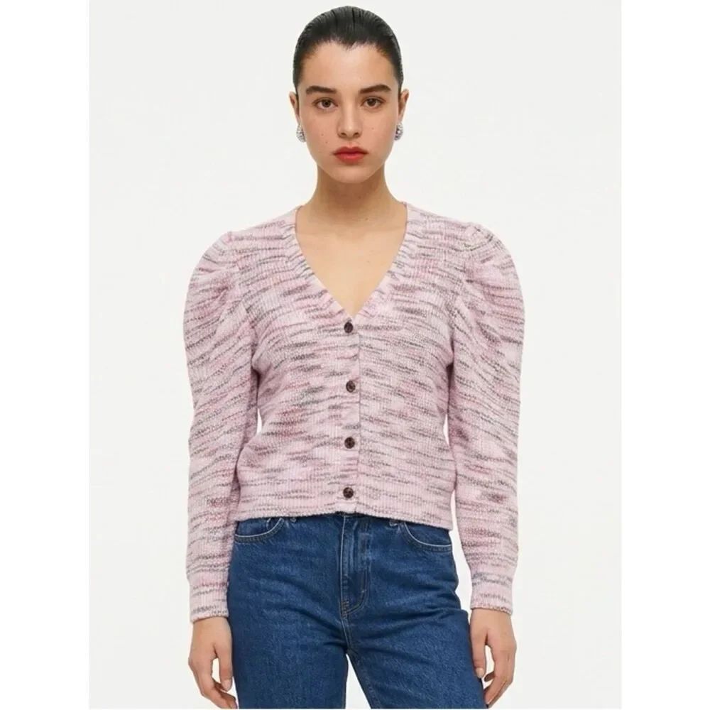 MARC NEW YORK | Pink & Gray Striped Puff Sleeve Cardigan Women’s Size Medium
